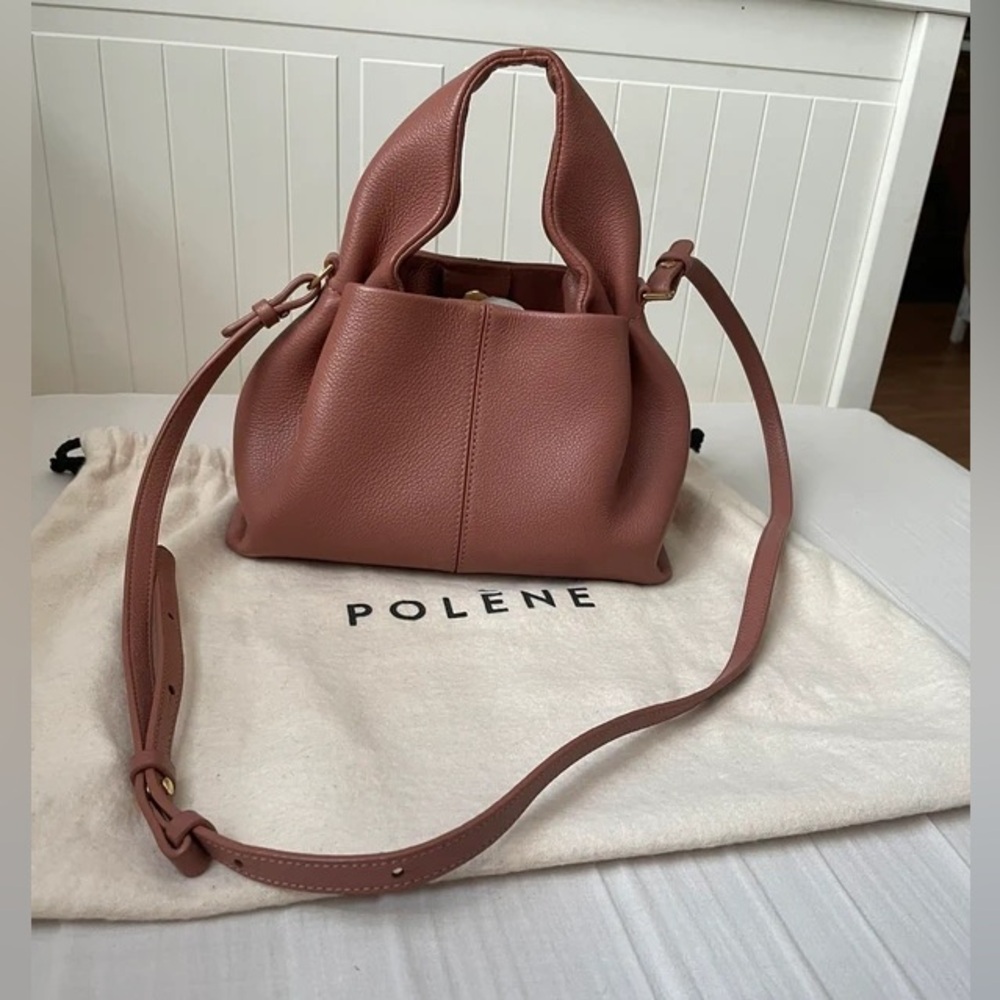 Polene Small Pebbled Leather Crossbody in Mauve Pink